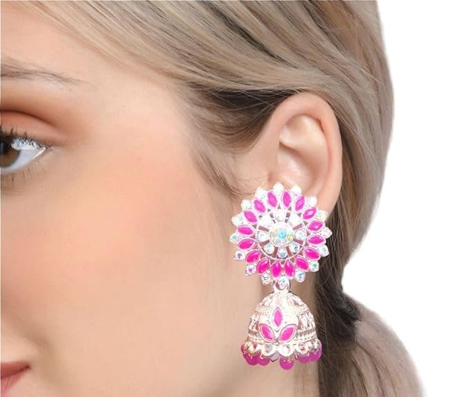 jhumki with golden alloy and brass with stones earings for women