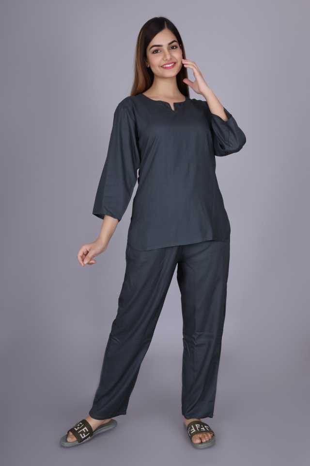 SAYLAH Women Cotton Regular Fit Soft Cotton Plain Color Night Suit