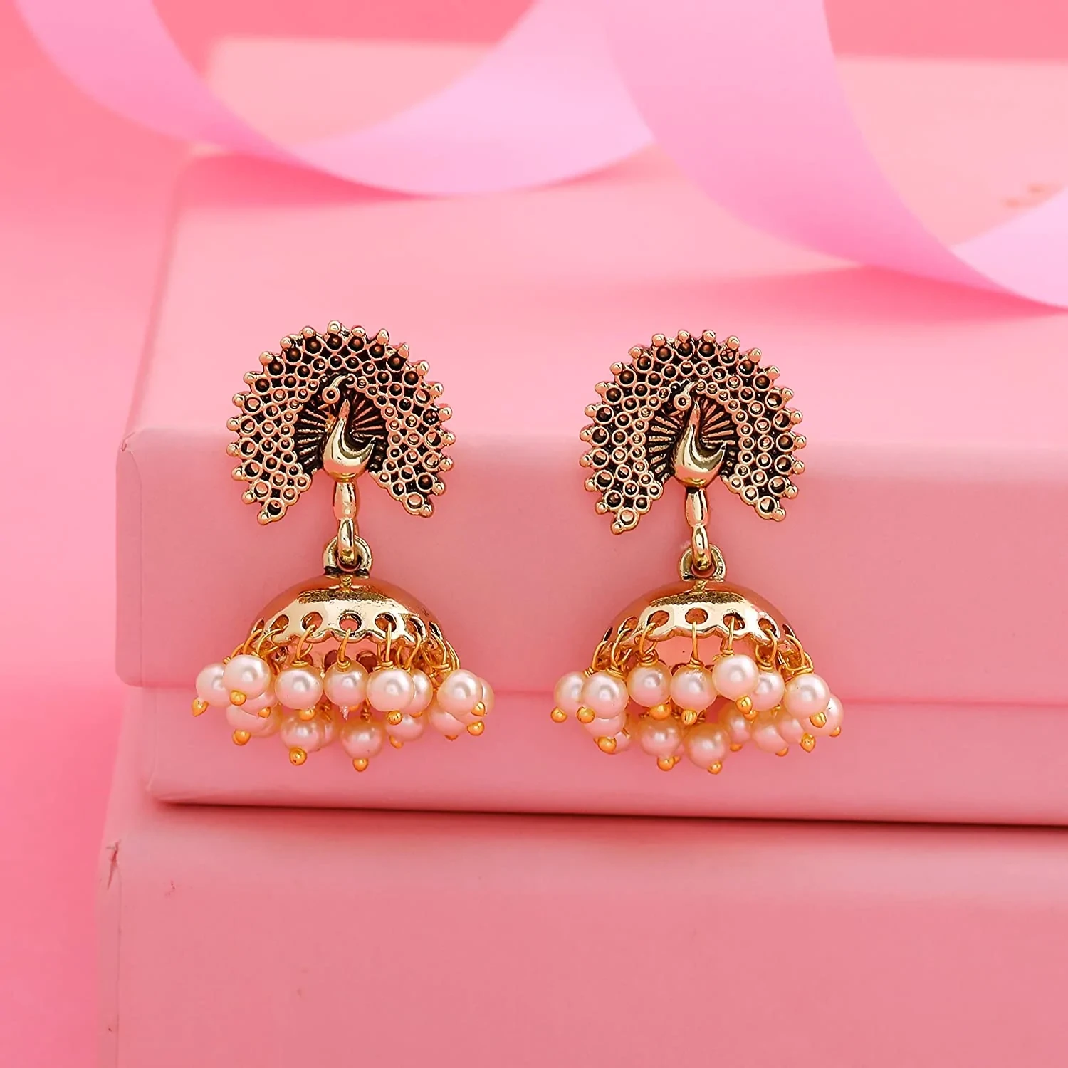 Estele traditional Gold Plated Oxidised Jhumki Earrings For Girls & Women