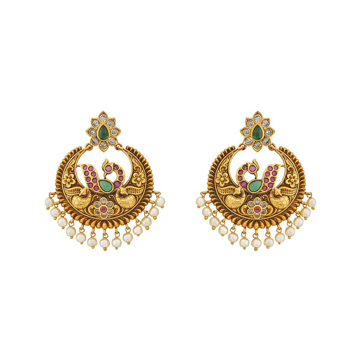 Antique Earring Gold Polish Ruby Green Stone 1613
